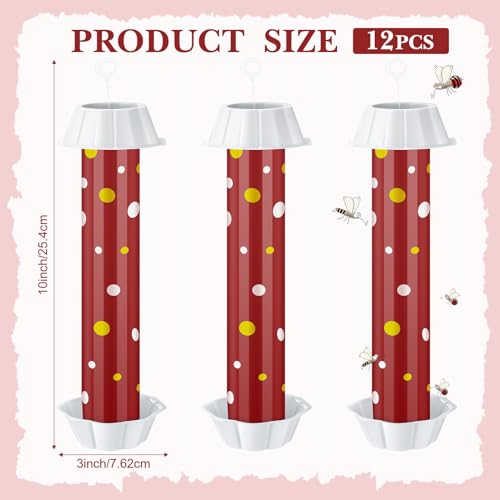 12 Pcs Sticky Fly Trap Fly Stick Indoor Outdoor Long Lasting Adhesive Fly Catcher with Hanging Hook for Wasps Gnats Bugs Insects Moths Fruit Flies Mosquitoes Spiders Fleas (Red, White) - color: Red, White
