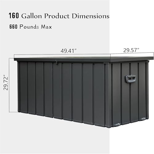 160 Gallon Outdoor Storage Shed, Galvanized Steel Deck Box, Lockable Lid - color: Dark Gray-A