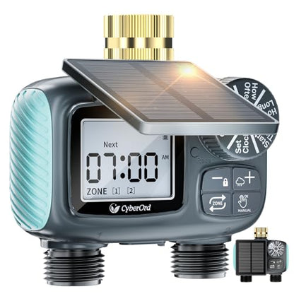 2 Zone Solar Water Timer, Hose Timer with Solar Charging