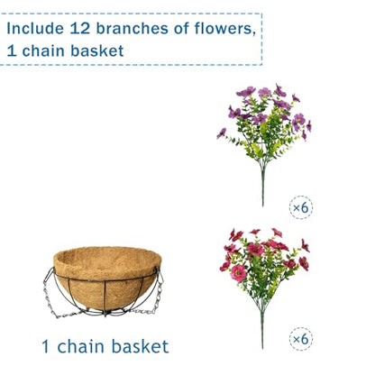 Artificial Hanging Flowers, UV Resistant, 12 Bundles, Fuchsia Red - color: Fuchsia+rose Red