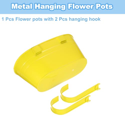 uxcell Rail Planter for Outdoor Plants, 4 Pcs 11" Iron Wall Hanging Planters Fence Railing Balcony Planters with Drainage Holes and Detachable Hooks, Yellow - color: Yellow