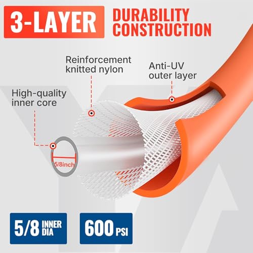 YAMATIC Flexible Garden Hose 5/8" x 30ft, 360° Swivel Handle, Burst 600 PSI - color: Orange, size: 30' (feet) Male to Female with Swivel