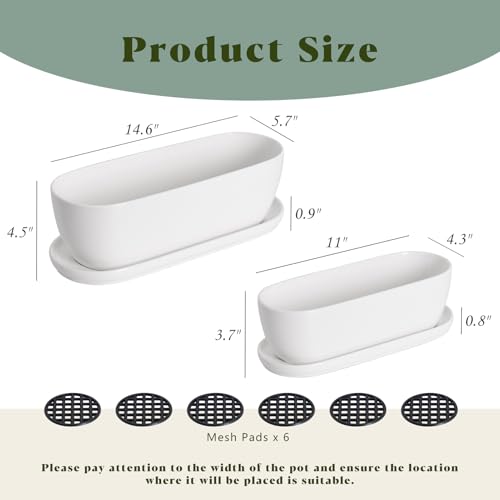 E-liu 11+14 inch Ceramic Plant Pots with Drainage Holes Saucers, Set of 2 - color: White, size: 11+14 inch Set