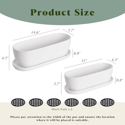 E-liu 11+14 inch Ceramic Plant Pots with Drainage Holes Saucers, Set of 2 - size: 11+14 inch Set