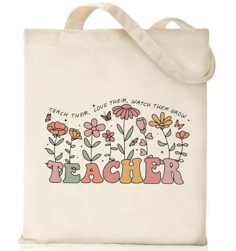 Canvas Tote Bags Teacher Appreciation Gifts Aesthetic Travel Beach Bag Cute Reusable Grocery Shopping Bag - color: 01 Teach Them