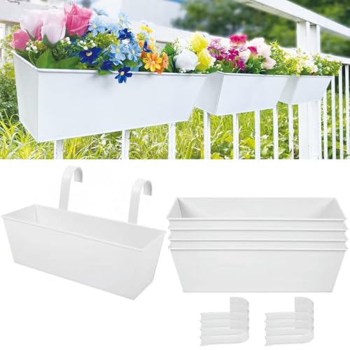 3 Pcs Large Hanging Flower Pots for Railing or Fence 16 Inch Railing Planter Box for Any Balcony Porch or Deck Countryside Style Window Planter Boxes Are Perfect to Herbs & Flowers (White-5pcs) - color: White-5pcs