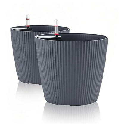Dexceder 9x8 Self Watering Planters Indoor (2 Pack, Gray) - color: Gray, size: 9x8
