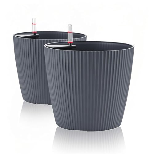 Dexceder 9x8 Self Watering Planters Indoor (2 Pack, Gray) - color: Gray, size: 9x8