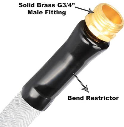 YOTOO Garden Hose 75FT, Lightweight, Durable, Flexible, Non-Expanding, Kink-Free Water Hose with Solid Brass Fittings for Outdoor, Watering flants and flowers, Car Wash, Gray - size: 75 FT