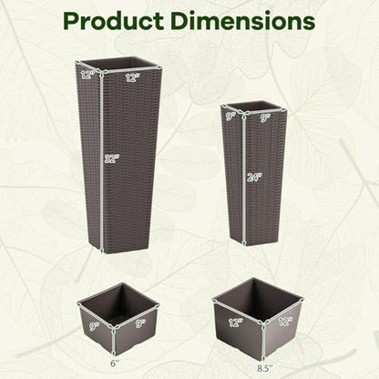 HAPPYGRILL Rattan Tall Planter Set of 2 with Removable Inner Trays - color: Brown