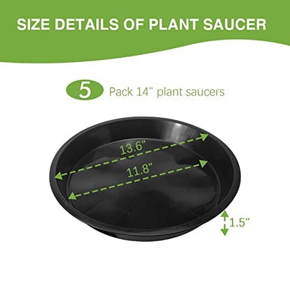 OUPSAUI 5 Pack 4 10 12 14 16 18 20 22 Inch Plant Saucer, Plant Trays for Pots, Large Plastic Plant Saucers for Indoors, No Holes Planter Drip Tray (14inch) - size: 14 Inches