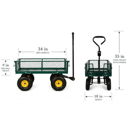 Backyard Expressions Heavy Duty Garden Cart 400 lb Utility Wagon Cart with Removable Mesh Sides, Powder-Coated Steel Bed, Pneumatic Tires, Pull Handle Yard Cart - style: 400 Lb