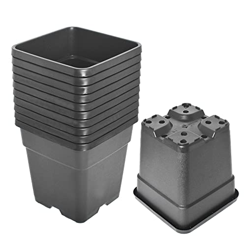 Nursery Pots Plastic Planter - 10-Pack 0.6 Gallon Flower Pots with Drainage Holes Injection Molded Planting Containers for Indoor Outdoor Plants Seedlings Vegetables - size: 0.6 Gallon