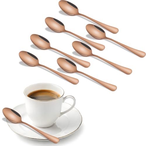 DEHOV 5.5 Inch Rose Gold Small Coffee & Tea & Dessert Spoons Set of 8 - color: Rose Gold