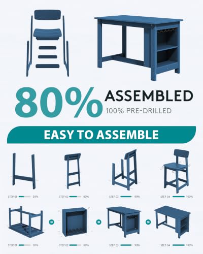 SERWALL Outdoor HDPE Counter-Height Bar Stools Set of 2, Blue - color: Blue, size: 2 Bar Stools