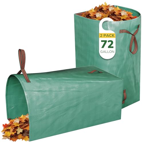 GreatBuddy Lawn Bag, 72 Gallon Yard Waste Bags, Heavy Duty PP Garden Leaf Bags for Leaves, Grass and Debris, Reusable & Foldable Leaf Collector with Handles, Wide Opening and Self-stand Design, 2 Pack - size: 72gal-2 packs, style: Dust-Pan