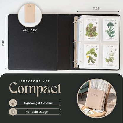 Seed Storage Binder – Garden Seed Organizer with 50 Sheet Protectors, 5 Dividers & Flap-Top Inserts - Stores 200 Seed Packets - Seed Saver Binder for Gardeners