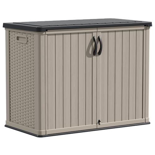 Devoko Outdoor Storage Cabinet 26 Cu Ft with Lockable Doors, Horizontal Storage Shed Waterproof Patio Tools Storage Box for Sofa Cushions, Gardening Tools and Accessories (Beige) - color: Beige, size: 26 Cu Ft/Vertical