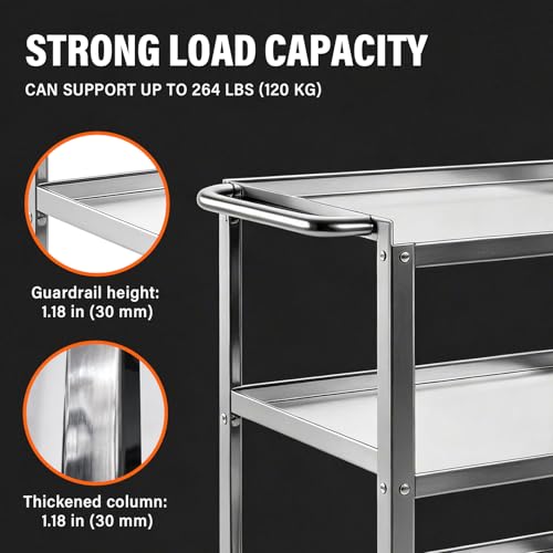 3-Tier Stainless Steel Rolling Utility Cart, Heavy Duty Metal Kitchen Cart 24" x 16" x 33.98" with Handle & Locking Casters, Mobile Kitchen Island on Wheels for Restaurant, Home(Small) - size: Small