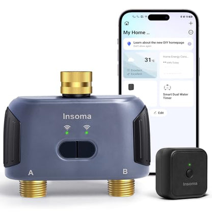 2 Zones WiFi Water Timer Brass Inlet and Outlet, Sprinkler Timer for Garden Hose, APP Remote Control WiFi Hose Timers with Gateway, Voice Control with Alexa, Rain Delay and Manual Mode for Watering - color: Black Grey