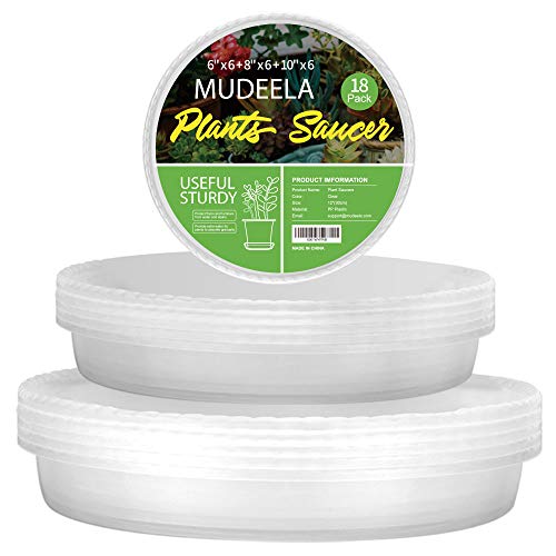 18 Pack Plant Saucers of 6 inch & 8 inch & 10 inch , Durable Plant Trays for Indoors Outdoors, Clear Plastic Flower Plant Pot Saucer, Made of Thicker, Stronger Plastic, with Taller Design (6"+8"+10") - size: 6"+8"+10"