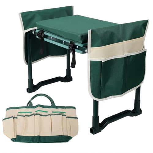 Garden Kneeler and Seat, Foldable Gardening Stool with Tool Bags, Heavy Duty Steel Garden Bench Supports 330 lbs, Wide Kneeling Pad for Gardening, Yard Work and Outdoor Use