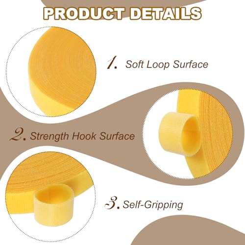 PATIKIL 0.6" x33FT Hook and Loop Tape Double-Sided Nylon Strips Yellow - color: Yellow, size: 0.6"x33FT