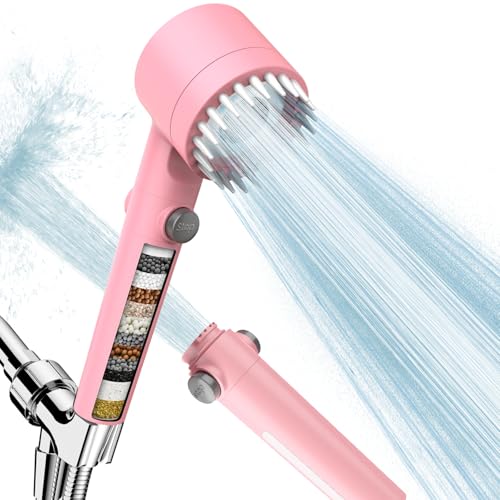 Filtered Shower Head with Handheld, High Pressure Water Flow and Multiple Spray Modes Shower Head with Filter, Power Wash for Hard Water, Showerhead with ON/OFF Switch for Pets Bath (Pink) - color: Pink
