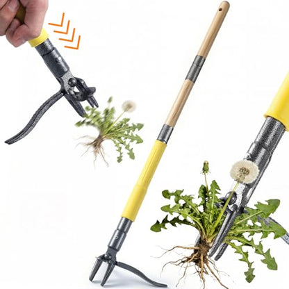 Stand Up Weed Puller Tool with Slide-Release System, Effortless Weeder for Lawn & Garden, 3-Section Wood Handle for Easy Storage, Adjustable Long Handle Weeding Tool for Garden Dandelions & Thistles