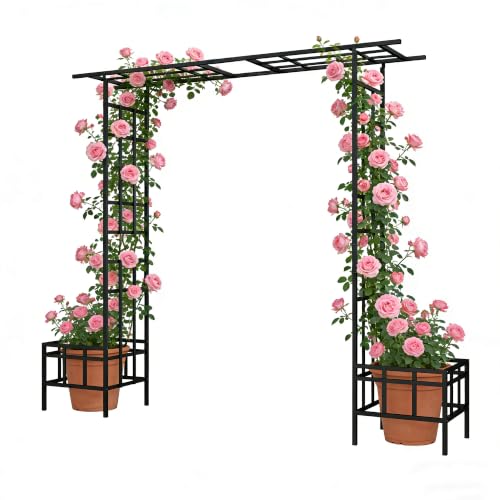 Black Heavy‑Duty Rustproof Galvanized Steel Garden Arch with Planters