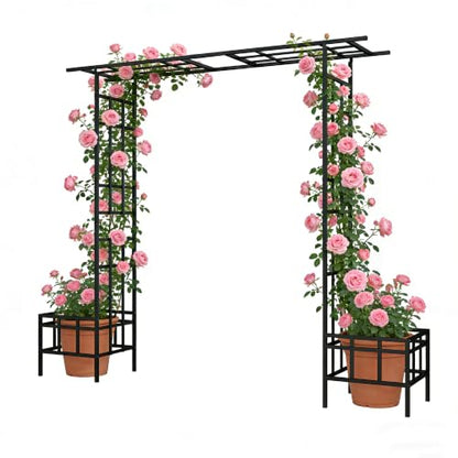 Black Heavy‑Duty Rustproof Galvanized Steel Garden Arch with Planters