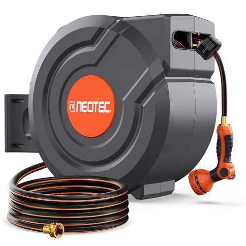 5/8 Inch 90FT Retractable Garden Hose Reel, Automatic Slow Return & Any Length Lock, Wall Mounted Heavy Duty Hose Reels for Outside with 9 Spray Nozzle, 180° Swivel UV Resistant - size: 5/8 inch 90ft