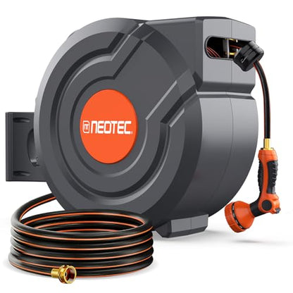 5/8 Inch 90FT Retractable Garden Hose Reel, Automatic Slow Return & Any Length Lock, Wall Mounted Heavy Duty Hose Reels for Outside with 9 Spray Nozzle, 180° Swivel UV Resistant - size: 5/8 inch 90ft