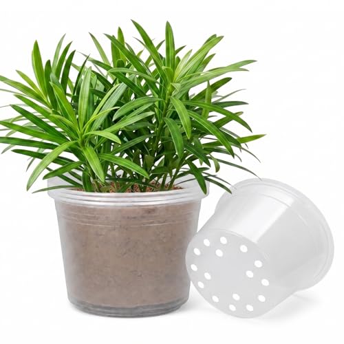12 Inch Clear Nursery Pots with Drainage Holes, 4 Pack Flexible Large Plant Pots for Plants, Plastic Clear Nursery Pots for Seedling, Shrubs, Herbs, Flowers, Vegetables - size: 12 Inch