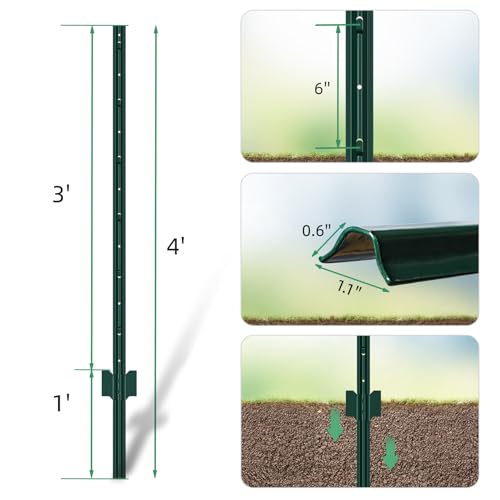 Green Metal Fence Post 4 feet, T Post for Garden Fence Wire Mesh, 8-Pack - color: Green, size: 4 FT- 8 PACK-GREEN