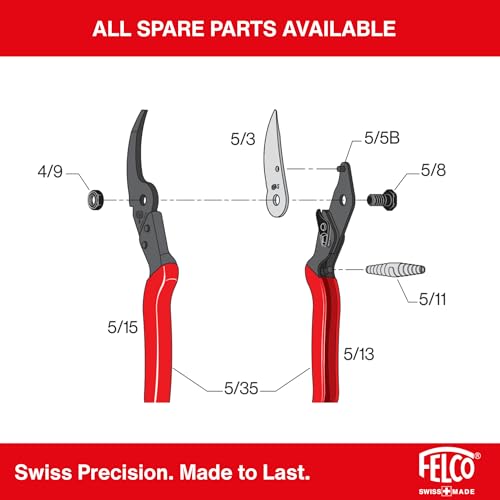 Felco F5 Pruning Shears – 8.9" All Steel Large Swiss-Made Garden Clippers| Hand Pruners for Garden & Landscape | Garden Tool Cutter with Precision Bypass Blade, Forged Aluminum Body, Replaceable Parts - size: F5 Large Steel