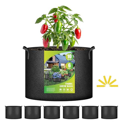 iPower Plant Grow Bag 10 Gallon 6-Pack Heavy Duty Fabric Pots, 300g Thick Nonwoven Fabric Containers Aeration with Nylon Handles, for Planting Vegetables, Fruits, Flowers, Black 2024 Version - color: Black, size: 10 Gallon