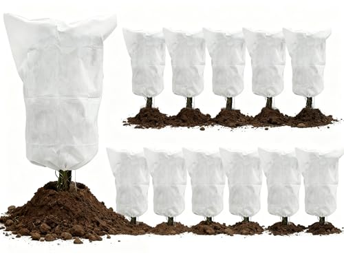 EAONE 12 Pack Plant Covers Freeze Protection, 32x47'' Winter Frosts Cloth for Outdoor Plants, Reusable Frost Blankets Drawstring Bags for Cold Freeze Sun Protection Bird Insect Prevention,White - color: White, size: 32"W x 47"H (12 Pack)