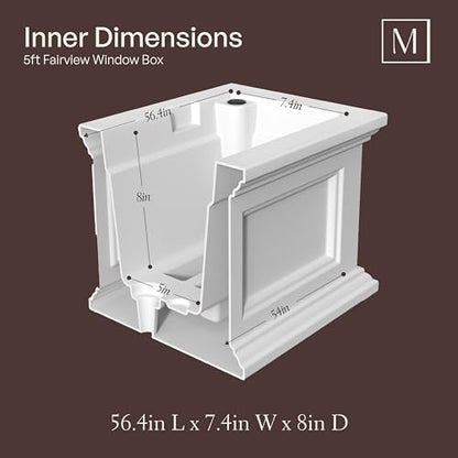 Mayne Fairview 60in Self-Watering Rectangular Window Box Planter, White - color: White, size: 60in