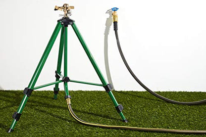 Orbit 1/2 Inch Brass Impact Sprinkler - Adjustable Metal Tripod - Long Range Lawn Watering System - 360 Degree Rotating Sprinkler - Heavy Duty Irrigation System - Adjustable 22-48 Inch Height - 58308 - style: Brass Impact Sprinkler