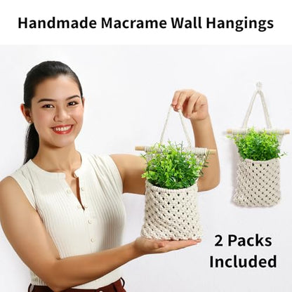 2 Packs Macrame Wall Planters with Faux Eucalyptus, Wall Decor - color: White