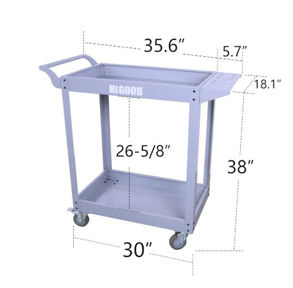 Heavy Duty Service Utility Cart,2 Shelf Steel, 800-Pound Capacity, 35.6 x 18.1x38-Inch Gray - color: Gray