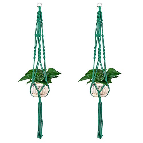 Vpang 2 Pack Colorful Cotton Macrame Plant Hanger, Outdoor Indoor Hanging Planter Basket Flower Pot Holder Boho Home Decor 40 Inch (Green) - color: Green