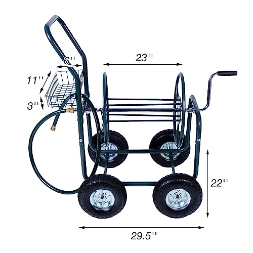 Garden Hose Reel Cart with Anti-rust Paint, Hosemobile Water Hose Reel with Wheels, Storage Basket Holds 250 Feet of 5/8 Inch Hose for Lawn Patio Gardening Task (Metal Grey)