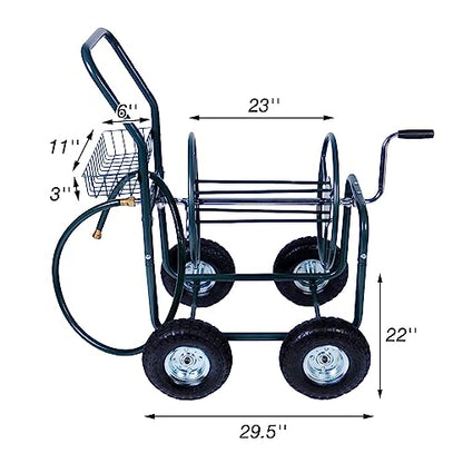 Garden Hose Reel Cart with Anti-rust Paint, Hosemobile Water Hose Reel with Wheels, Storage Basket Holds 250 Feet of 5/8 Inch Hose for Lawn Patio Gardening Task (Metal Grey)