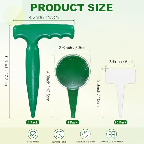 M METERXITY 1-Set Seed Planter Tool, Plastic Hand Dibber Garden Tool with Handle for Sowing Seeds/Transplanting/Planting Bulb, Handheld Digging Hole Punch [Dark Green, with Plant Labels] - color: Dark green