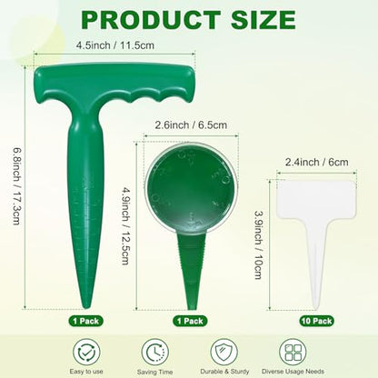 M METERXITY 1-Set Seed Planter Tool, Plastic Hand Dibber Garden Tool with Handle for Sowing Seeds/Transplanting/Planting Bulb, Handheld Digging Hole Punch [Dark Green, with Plant Labels] - color: Dark green