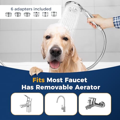 KLLEYNA Shower Head Hose Attachment for Sink/Tub Faucet - ON/OFF Jets Sprayer for Dog Wash/Bathtub Cleaning/Baby Bath/Hair Rinse, Tap Extender Water Nozzle for Bathroom Kitchen Utility Garden Basement - color: Silver A