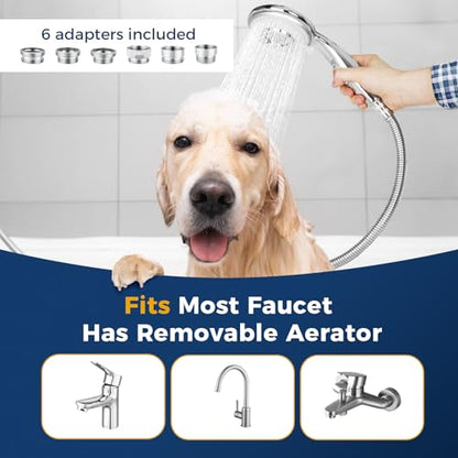 KLLEYNA Shower Head Hose Attachment for Sink/Tub Faucet - ON/OFF Jets Sprayer for Dog Wash/Bathtub Cleaning/Baby Bath/Hair Rinse, Tap Extender Water Nozzle for Bathroom Kitchen Utility Garden Basement - color: Silver A
