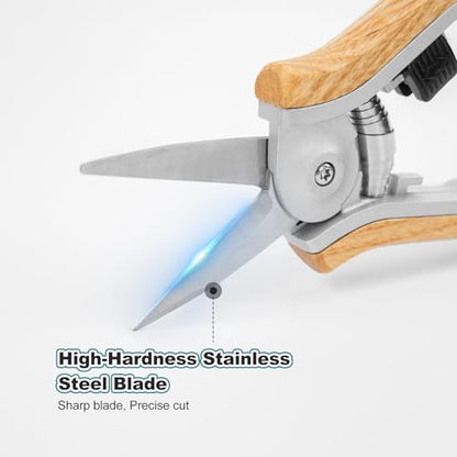 Berry&Bird Mini Pruning Shears for Gardening Straight Blades Hand Pruners with Wooden Handle Garden Scissors Snips Stainless Steel Trimming Small Clippers Bonsai Compact Size Shearing Tool - style: 6'' Straight Blade Scissors